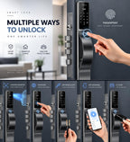 Smart Door Lock with Camera: 3D Face Recognition, Keyless Door Lock with Biometric Fingerprint, Passcode, IC Card, Mechanical Key, Doorbell, Video Intercom, WiShome App, Auto-Lock, Front Door Lock