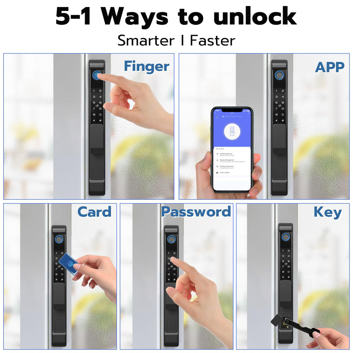 Fingerprint Sliding Glass Door Lock, Door Lock with RFID Fingerprint Remote Unlock, Keypad Electronic Digital Biometric Mortise Smart Lock for Double Hook Patio Sliding Door