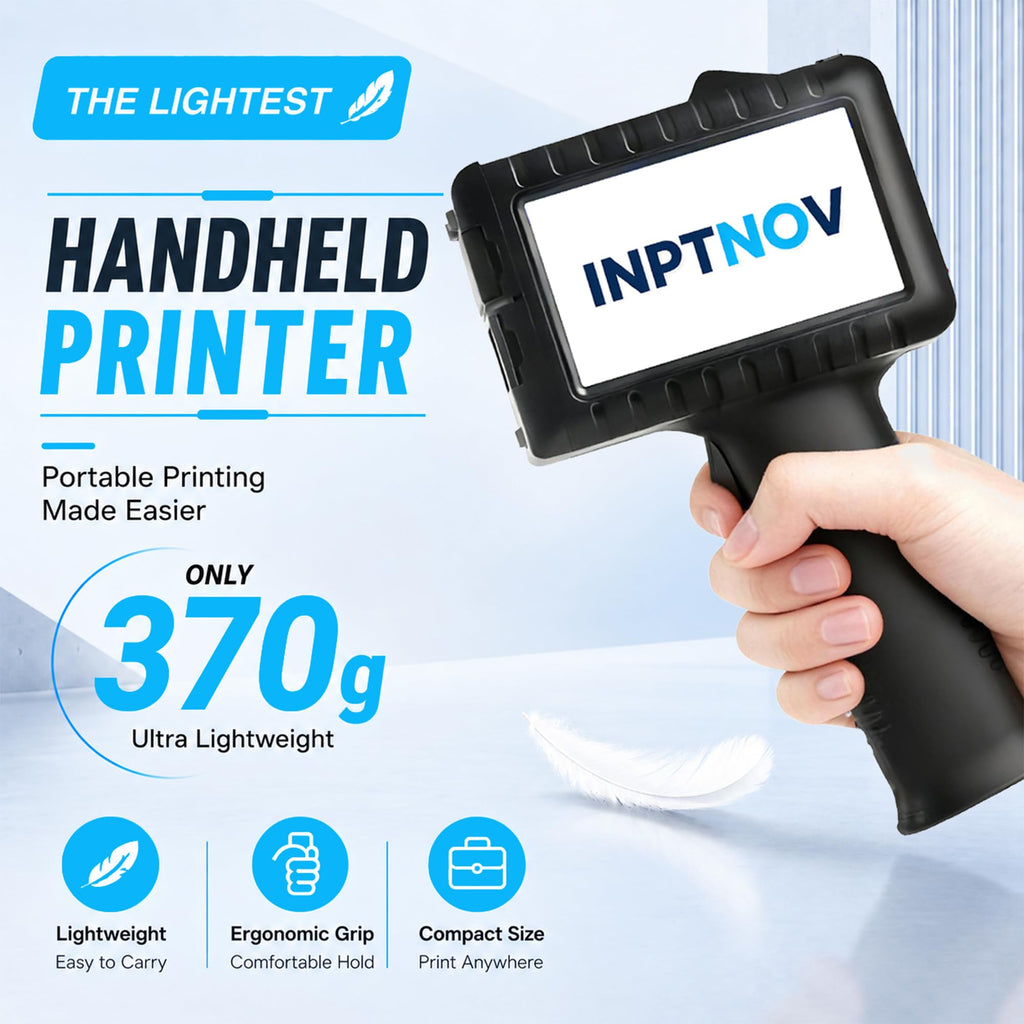 Handheld Inkjet Printer for Text Date Barcode Batch Number, 0.5 Inch Print Height Portable Handheld Printer for Glass Wood Plastic Cardboard Metal,Weight 370g, with 42ml Black Fast Dry Ink
