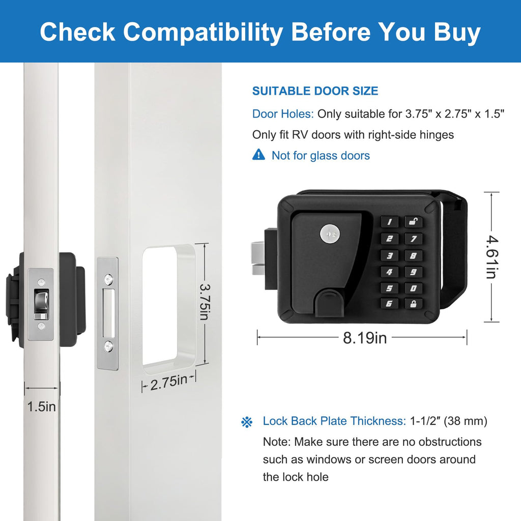RV Door Lock Keyless Entry with Backlit Keypad & Remote Control