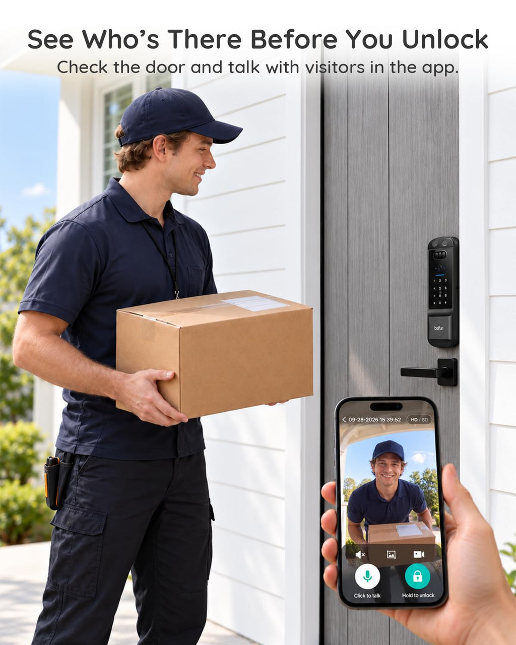 BOIFUN Palm Vein Smart Lock with Camera, WiFi and Doorbell for Front Door