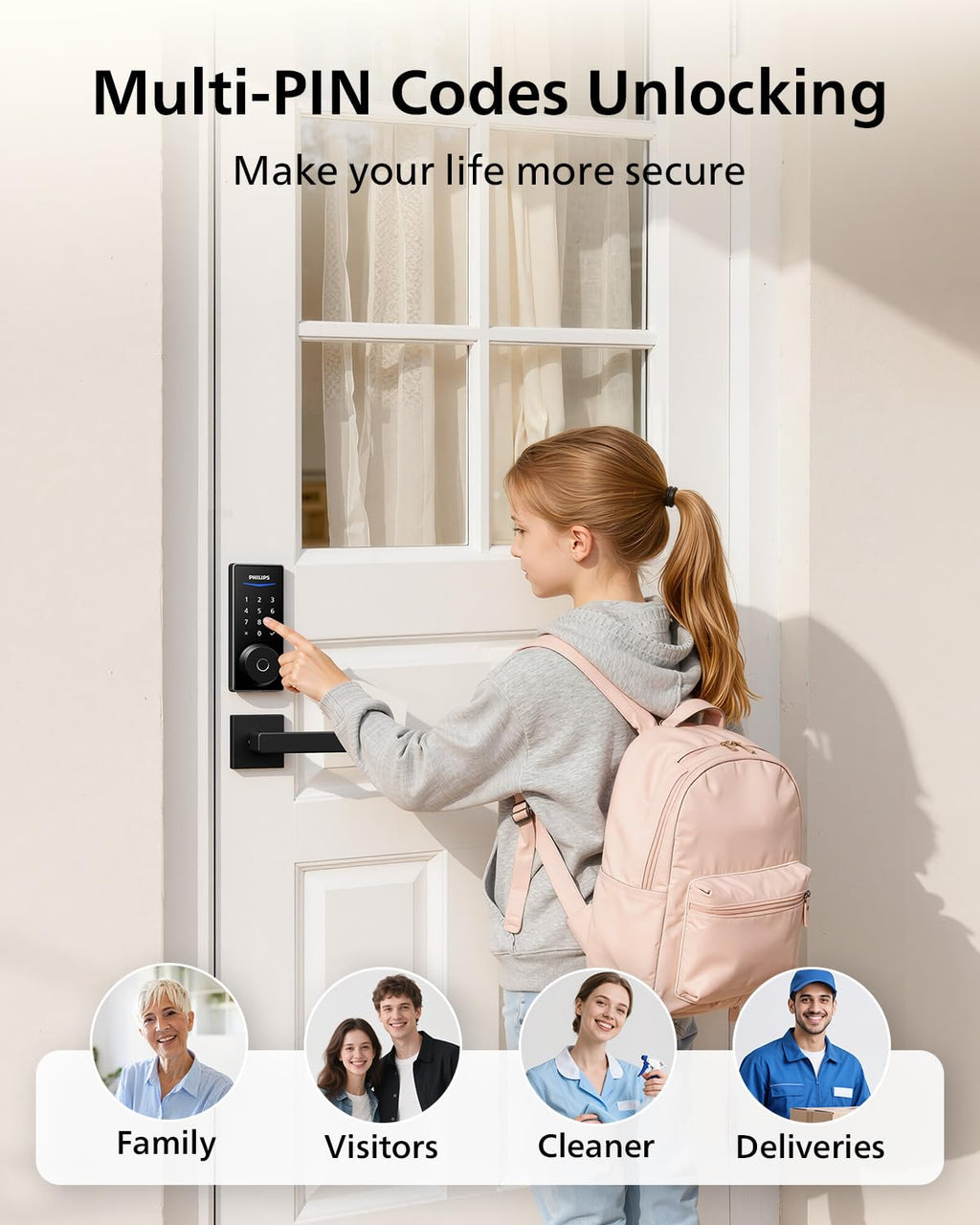 Philips Smart Lock Matter Over Thread, Fingerprint Door Lock, Touchscreen Keypad, Keyless Entry Door Lock with Remote App Control, Auto Lock, Compatible with Apple Home, Alexa and Google Home