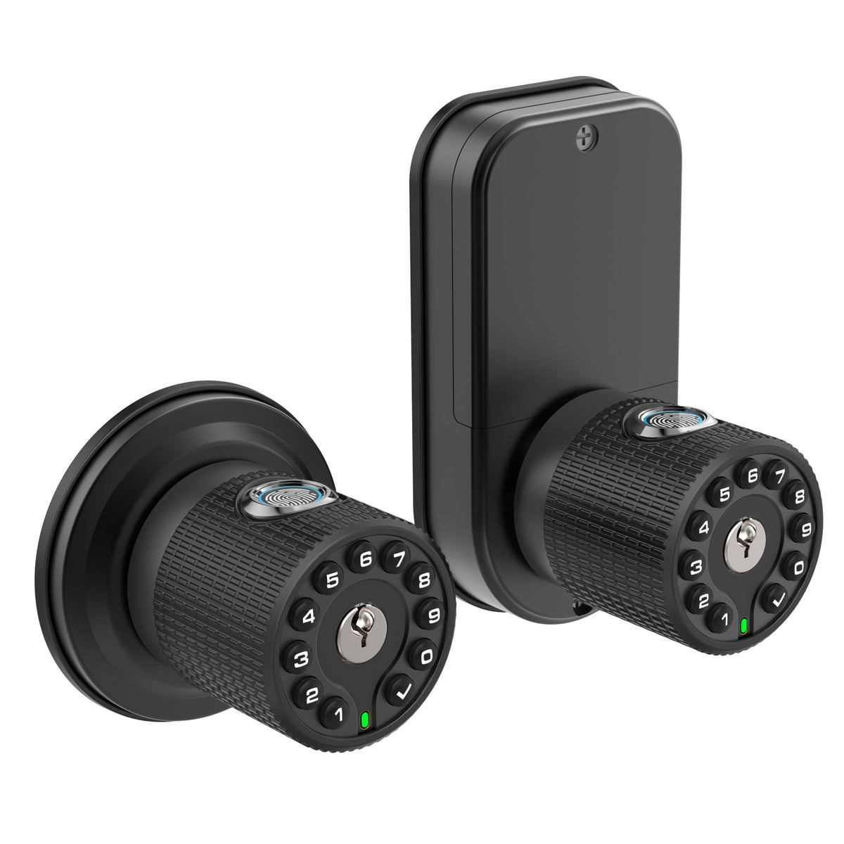 Double Sided Keyless Door Knob Lock with Fingerprint and Keypad, Smart Doorknob with Dual Cylinders for Exterior or Interior Door(Double Sided Fingerprint Matte Black)