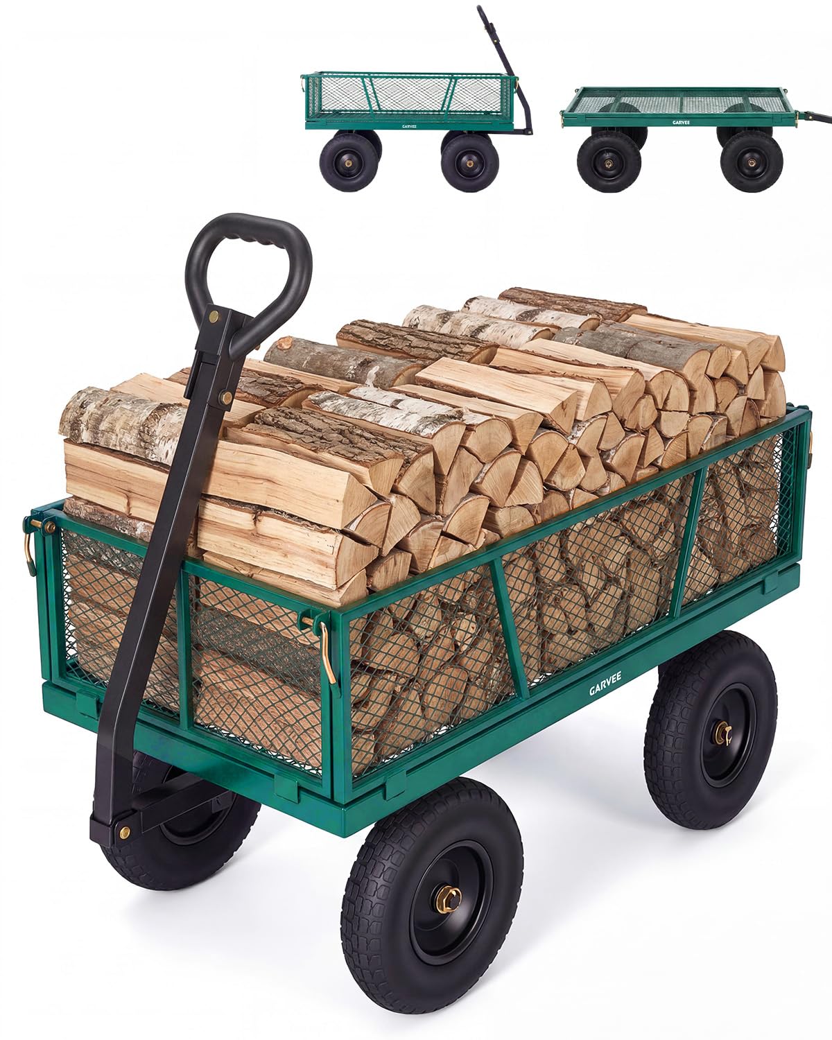 800 Lbs Steel Garden Cart, Utility Wagon with Removable Mesh Sides-Green