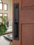 Keyless Entry Door Lock with Lever, Full Escutcheon Smart Door Handle, Digital Keypad Deadbolt with App, Front Door Handleset with Single Cylinder Deadbolt and Lever, Auto Locking, Black Finish