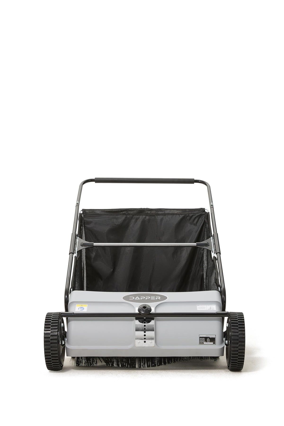 Dapper Supply 26-Inch Push Lawn Sweeper, Grass, Lawn and Leaf Cleanup Collector with Large 7 cu. ft. Hopper Bag, and Dual Spinning Brushes, Grey