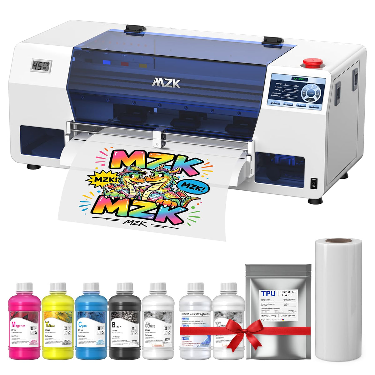 MZK 14'' A3 DTF Printer F1080 Printhead with Auto Maintenance– Ready to Run Out of Box,2X-Speed vs L1800,One-Click Print-to-Bake,White Ink Circulation,Printhead Anti-Clog Design,2-Year Free Ink