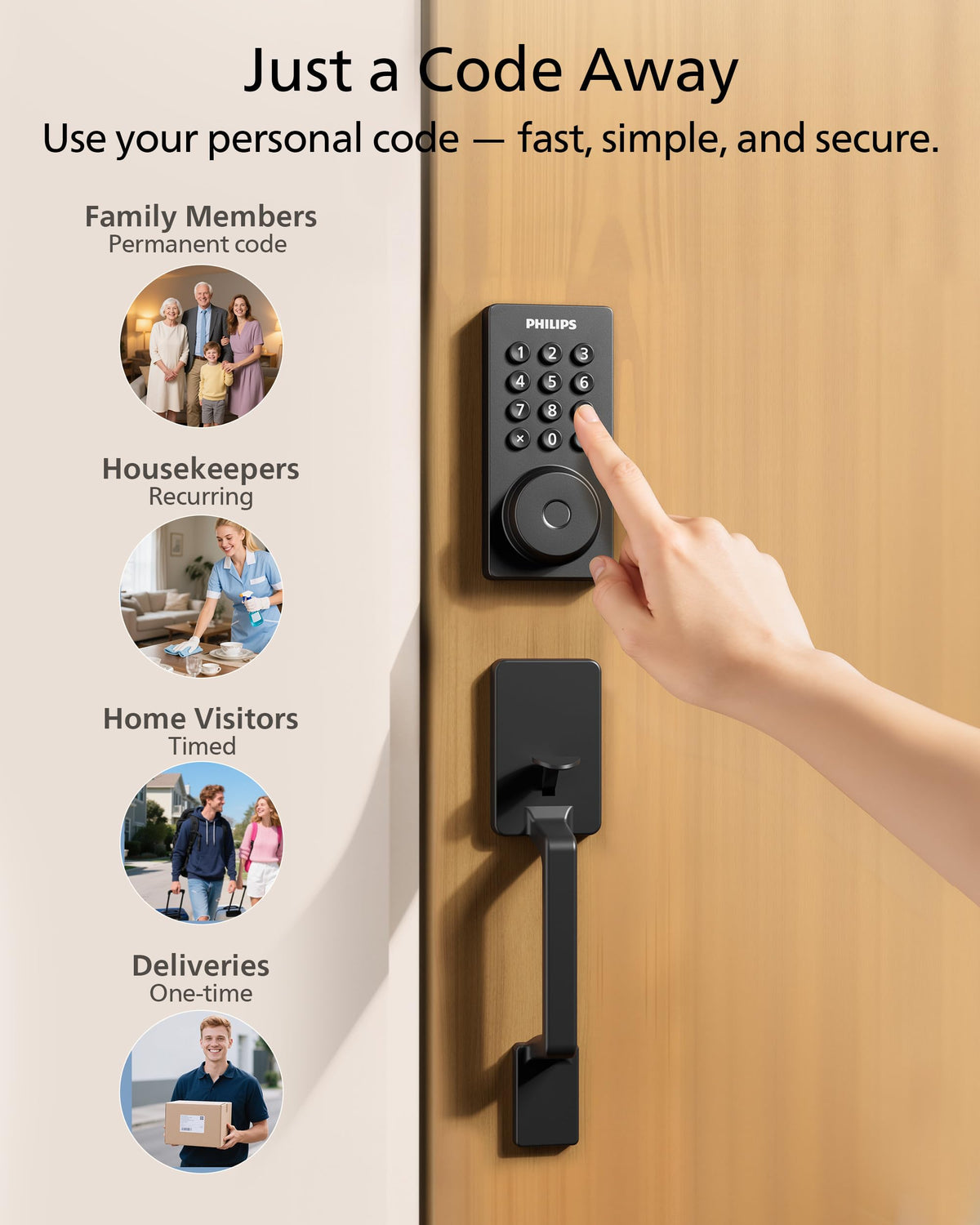 Philips Upgraded Wi-Fi Smart Front Door Lock Set, Fingerprint Keyless Entry Deadbolt, Keypad Lock with Handle, App Remote Control, IP53 Waterproof, Auto Lock, Anti-Peeping Password, Easy Install