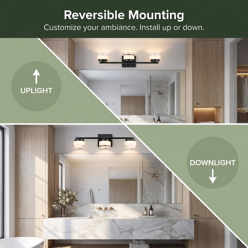 DAYCENT Black 3-Light Bathroom Vanity Lights with APP/Remote Control 21.26"