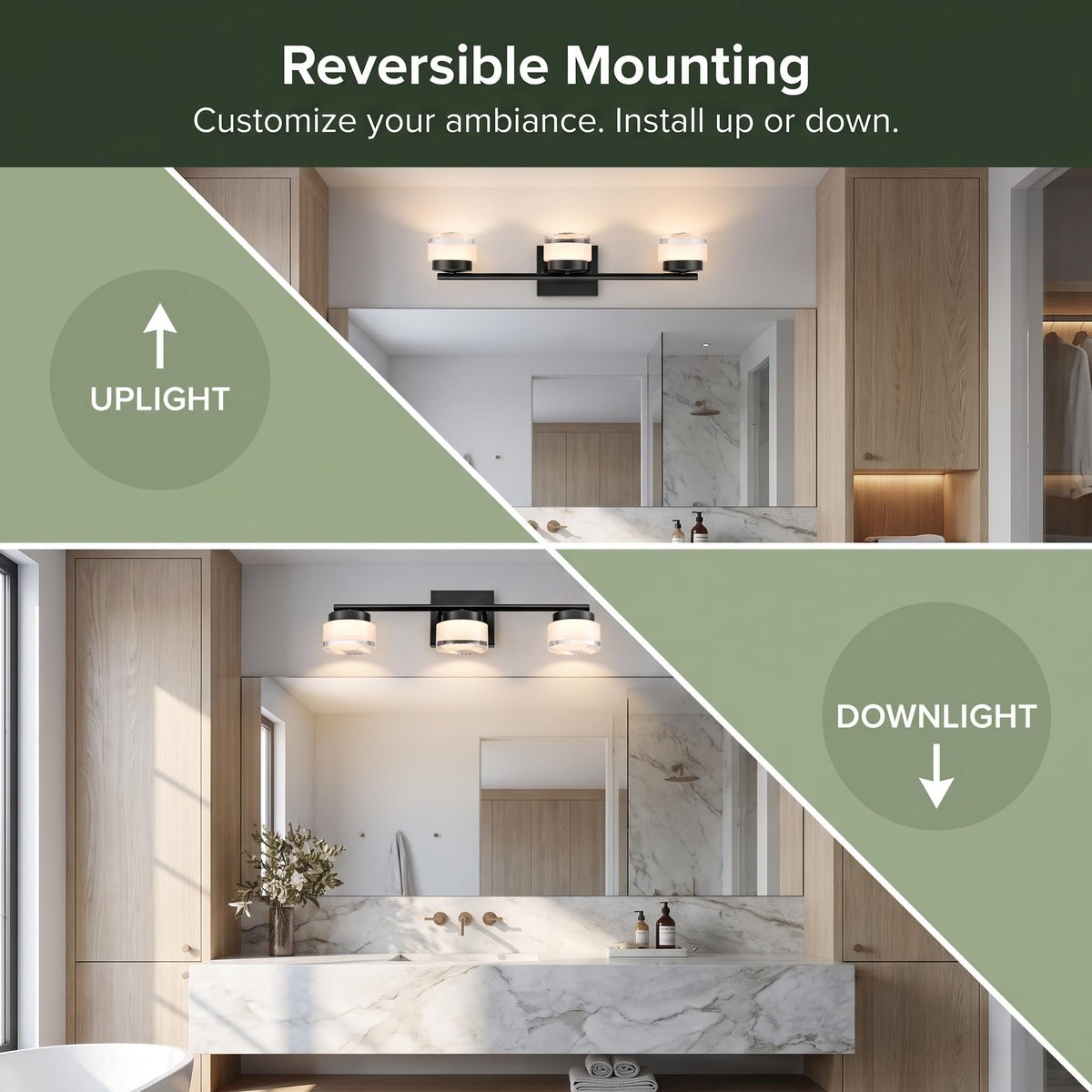 DAYCENT Black 3-Light Bathroom Vanity Lights with APP/Remote Control 21.26"