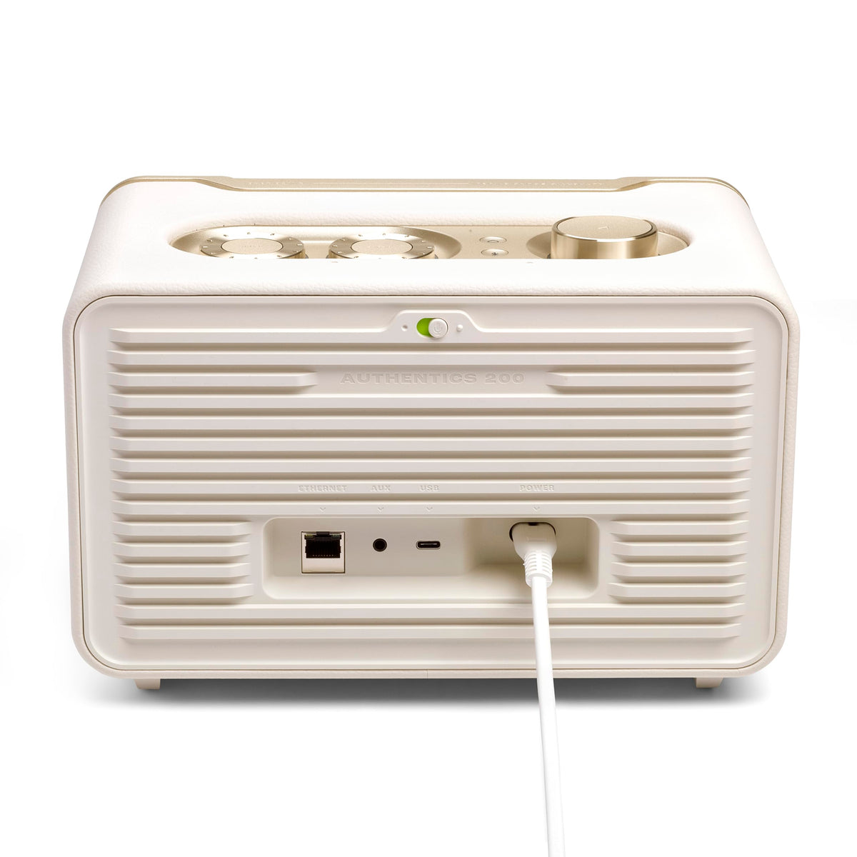 JBL Authentics 200 - Retro Style Smart Home Speaker with Built in Wi-Fi, Bluetooth and Voice Assistants, Alexa and Google Assistant, Multi-Room Playback, Automatic self Tuning (White/Gold)