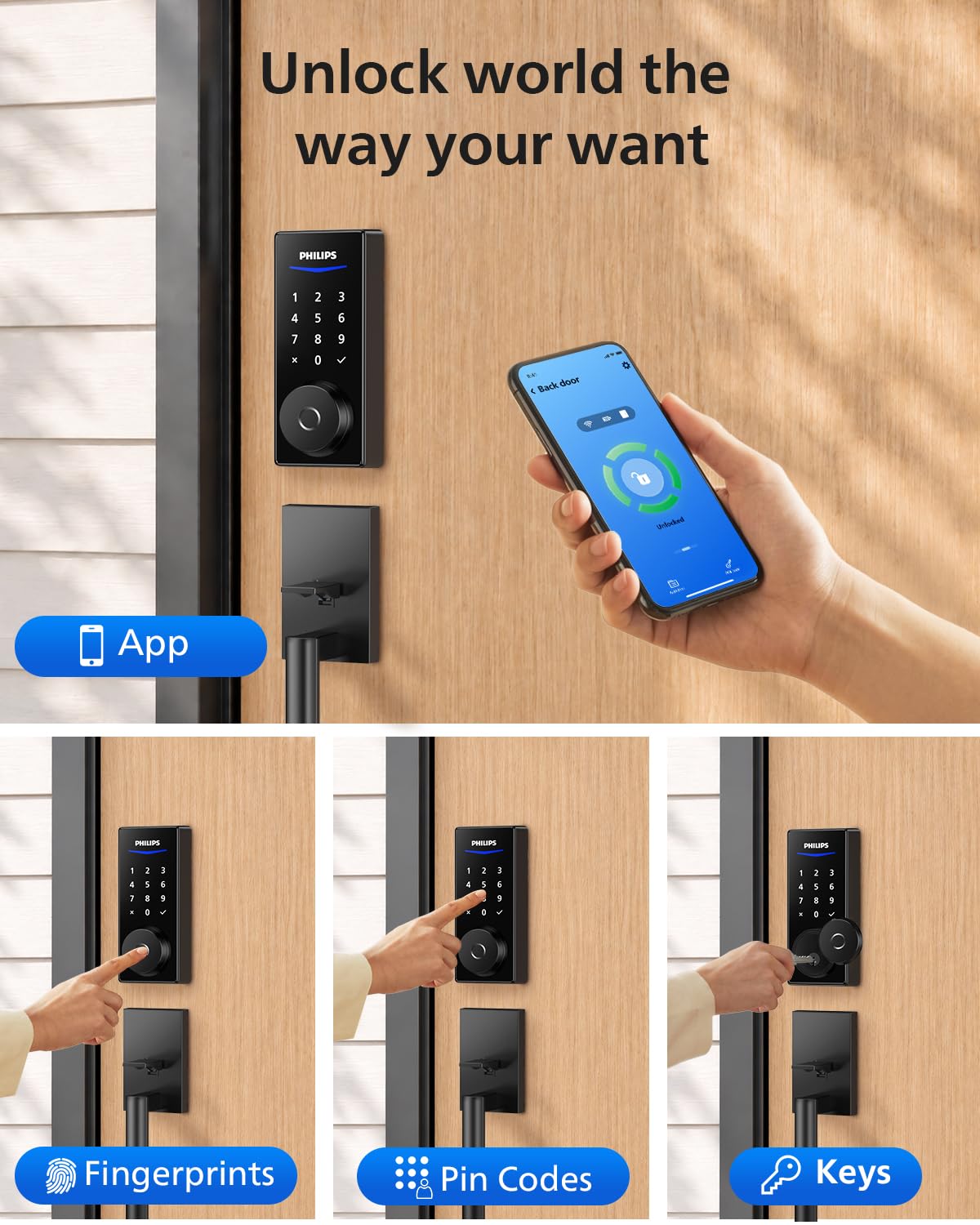 Philips Wi-Fi Front Lock Set, Smart Keypad Deadbolt Lock with 2 Handles