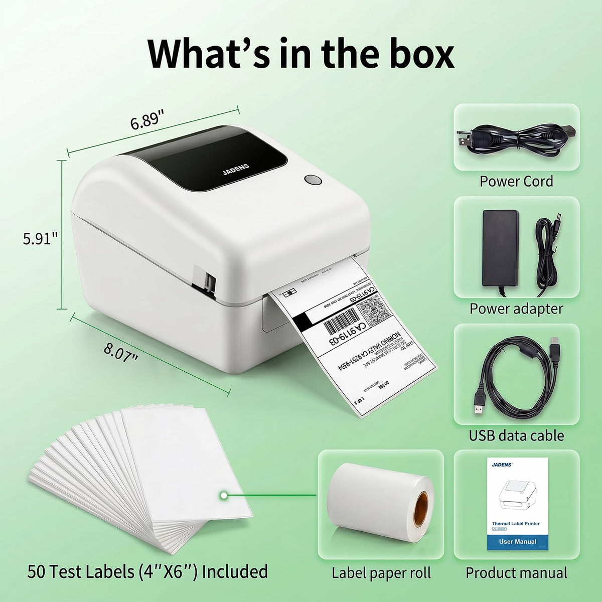 Bluetooth Thermal Shipping Label Printer with Built-in Label Bin, Wireless 4x6 Label Printer for iPhone, Android, Windows & Mac, Includes 50 Labels, Works with USPS, UPS, Amazon, Etsy, Shopify, White