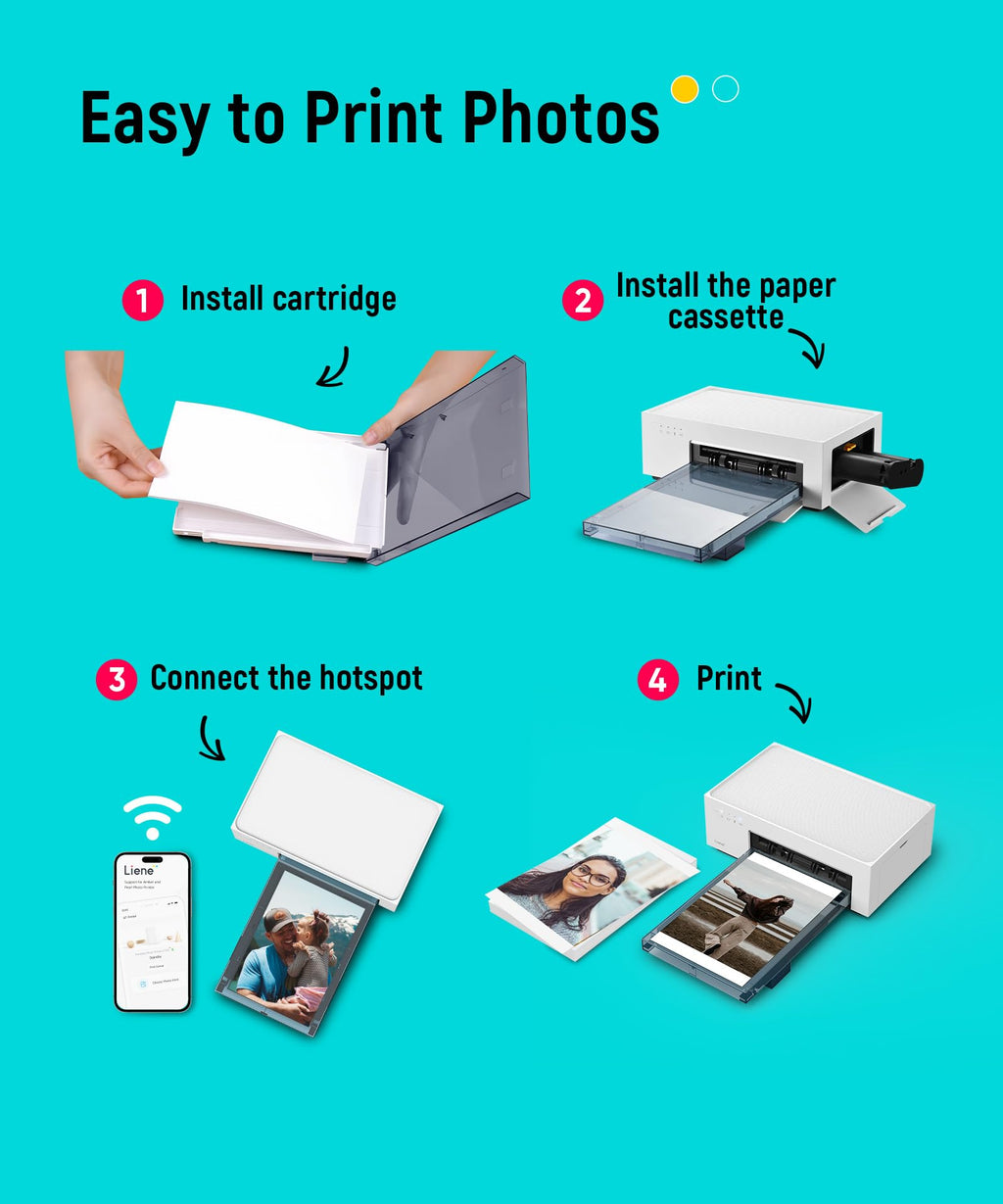 Liene White M200 4x6'' Photo Printer Battery Edition, Wireless Photo Printer for iPhone Android, Dye Sublimation Printing Full-Color Photo 20-Sheet, Portable Picture Printer Ideal for Travel Home Use