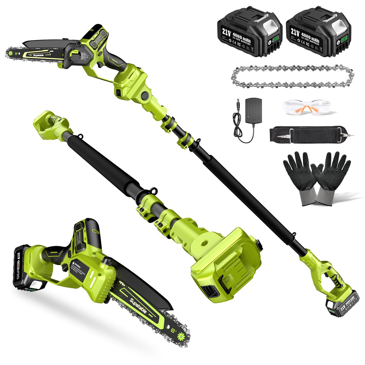 3-in-1 Cordless Mini Chainsaw & Hedge Trimmer with Grass Shears, 8-Inch 800W Brushless Chainsaw, 2 x 4000mAh Batteries, Garden Tool Kit for Tree Pruning, Hedge Trimming & Lawn Edging