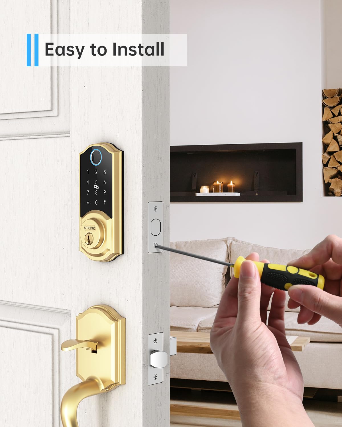 SMONET Smart Lock Brass Fingerprint Deadbolt, Keyless Entry Door Lock