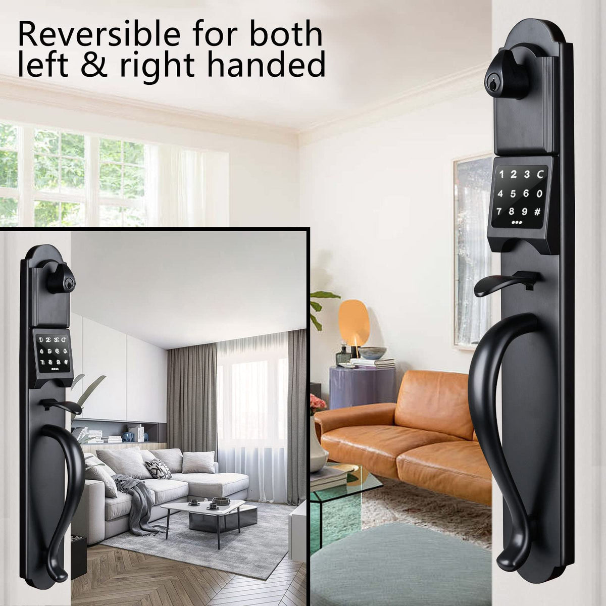 Keypad Deadbolt and Dummy for Double Front Door, Heavy Duty and Matte Black Finish, USMDHST2018DB-E-SET