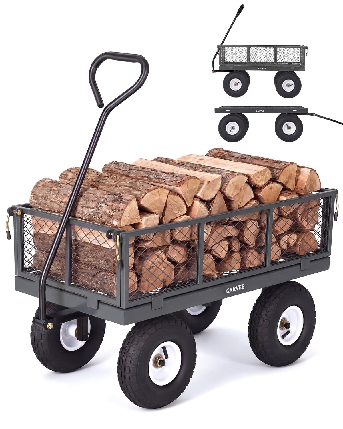 800 Lbs Steel Garden Cart, Utility Wagon with Removable Mesh Sides-Green