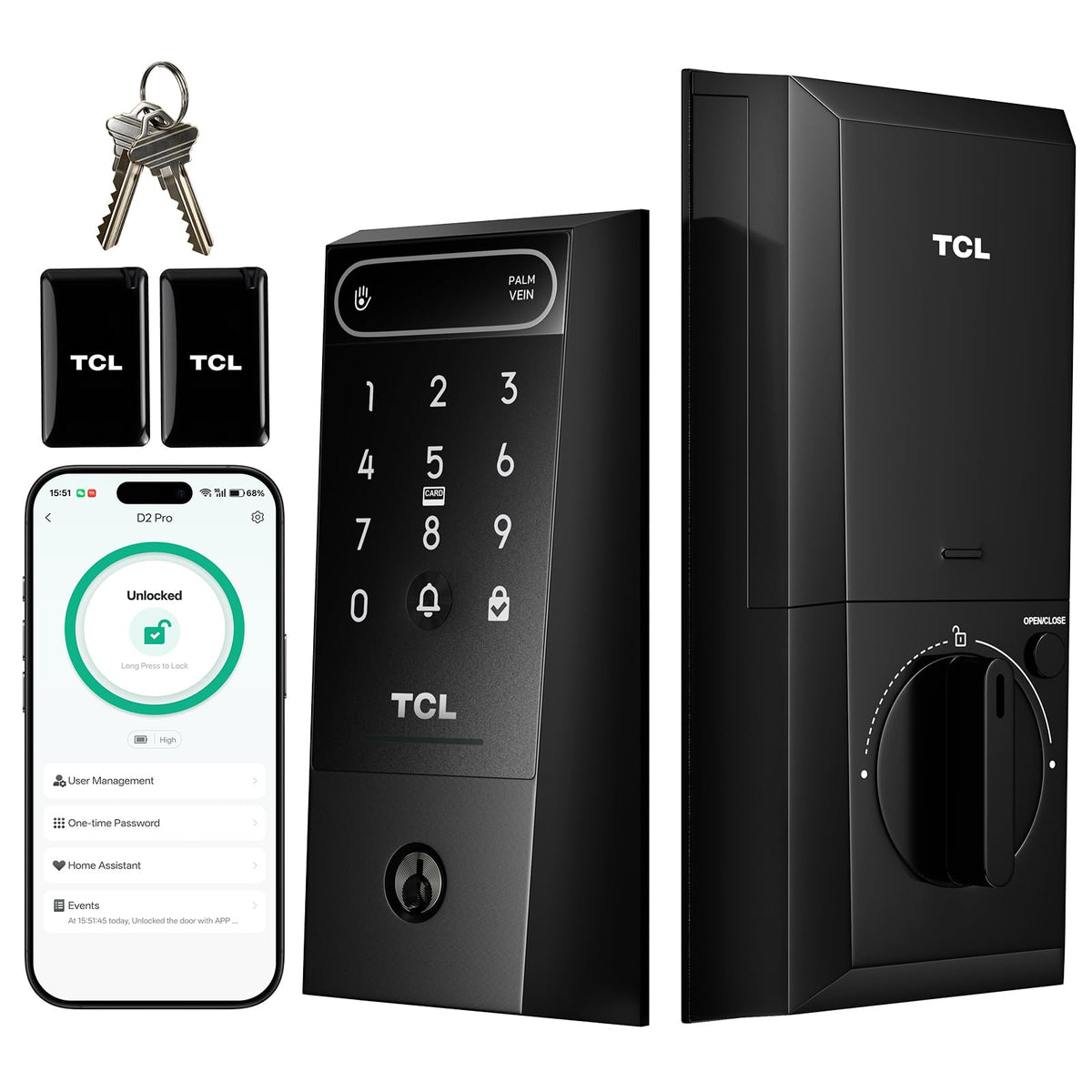 TCL Smart Lock, Palm Vein Keyless Entry Door Lock with Deadbolt Front D2Pro