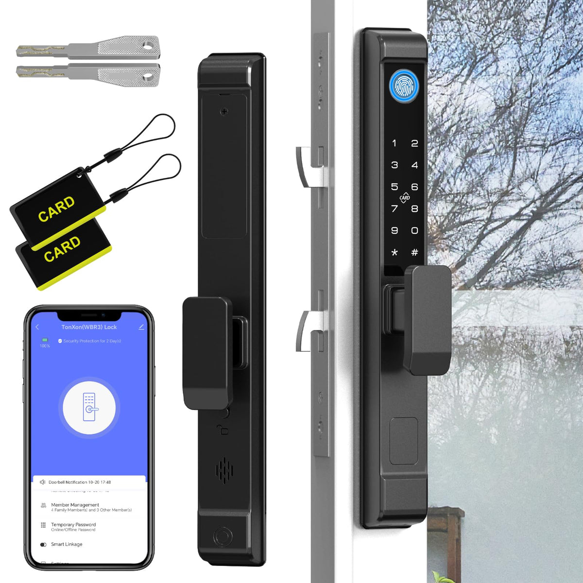 Fingerprint Sliding Glass Door Lock, Door Lock with RFID Fingerprint Remote Unlock, Keypad Electronic Digital Biometric Mortise Smart Lock for Double Hook Patio Sliding Door