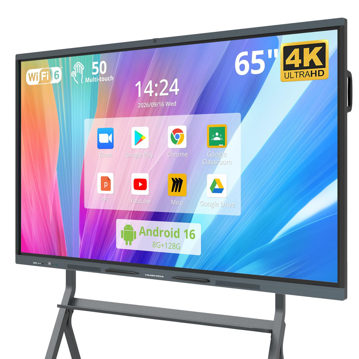 75" AI Pro Smart Board for Classroom & Office, Android 16 & Win 11 16G RAM+256G ROM, 48MP Camera Build in 4K UHD Interactive Whiteboard with Touchscreen & 8 Mic Array,Electronic Whiteboard for Meeting