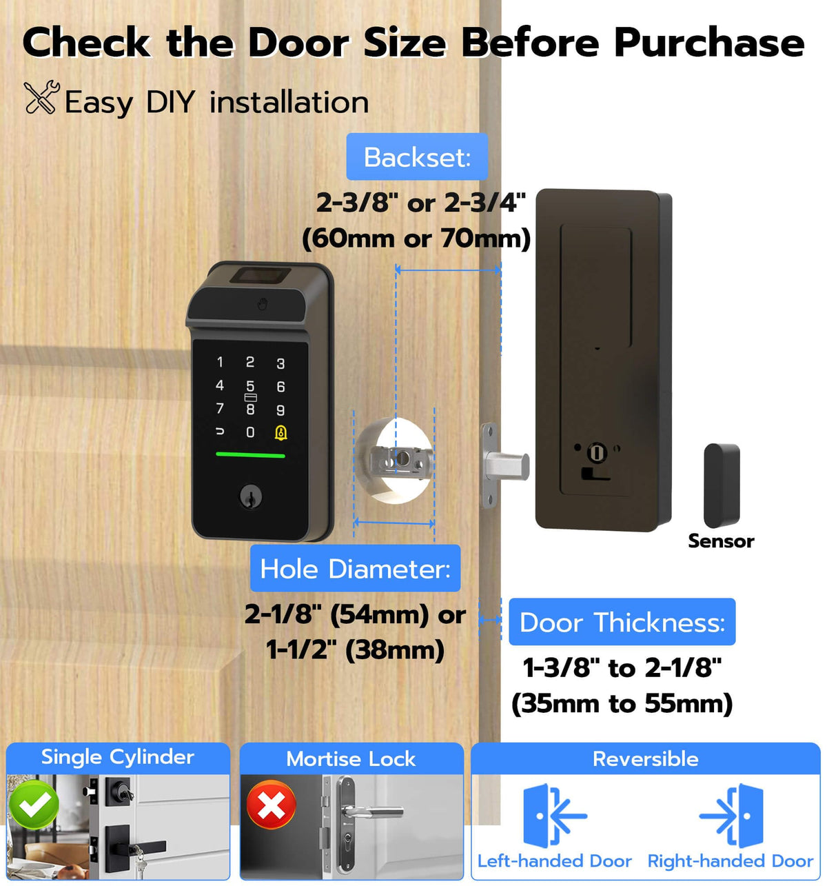 Anweller Palm Vein Smart Lock, Keyless Entry Door Lock for Front Door, Smart Deadbolt with Display Screen, Built-in WiFi, 10000mAh Battery, Keypad Code, RFID Card, Auto Lock