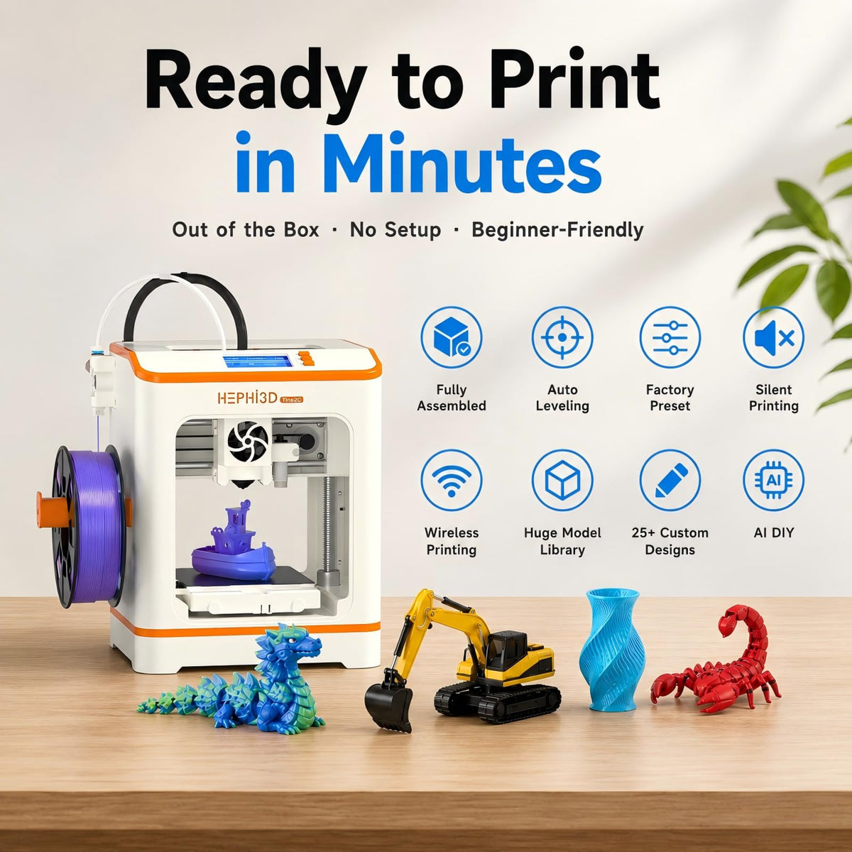 TINA2C 3D Printer Beginner Friendly, Easy-Ready to Print in 5 Mins