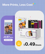 Liene Pearl N200 Pro Portable Photo Printer, Instant Mini Picture Printer for iPhone Smartphone, Thermal Dye Sublimation, Bluetooth Sticker Printer 50 Sheets 2x3 Adhesive Paper & 5 Cartridges, Purple