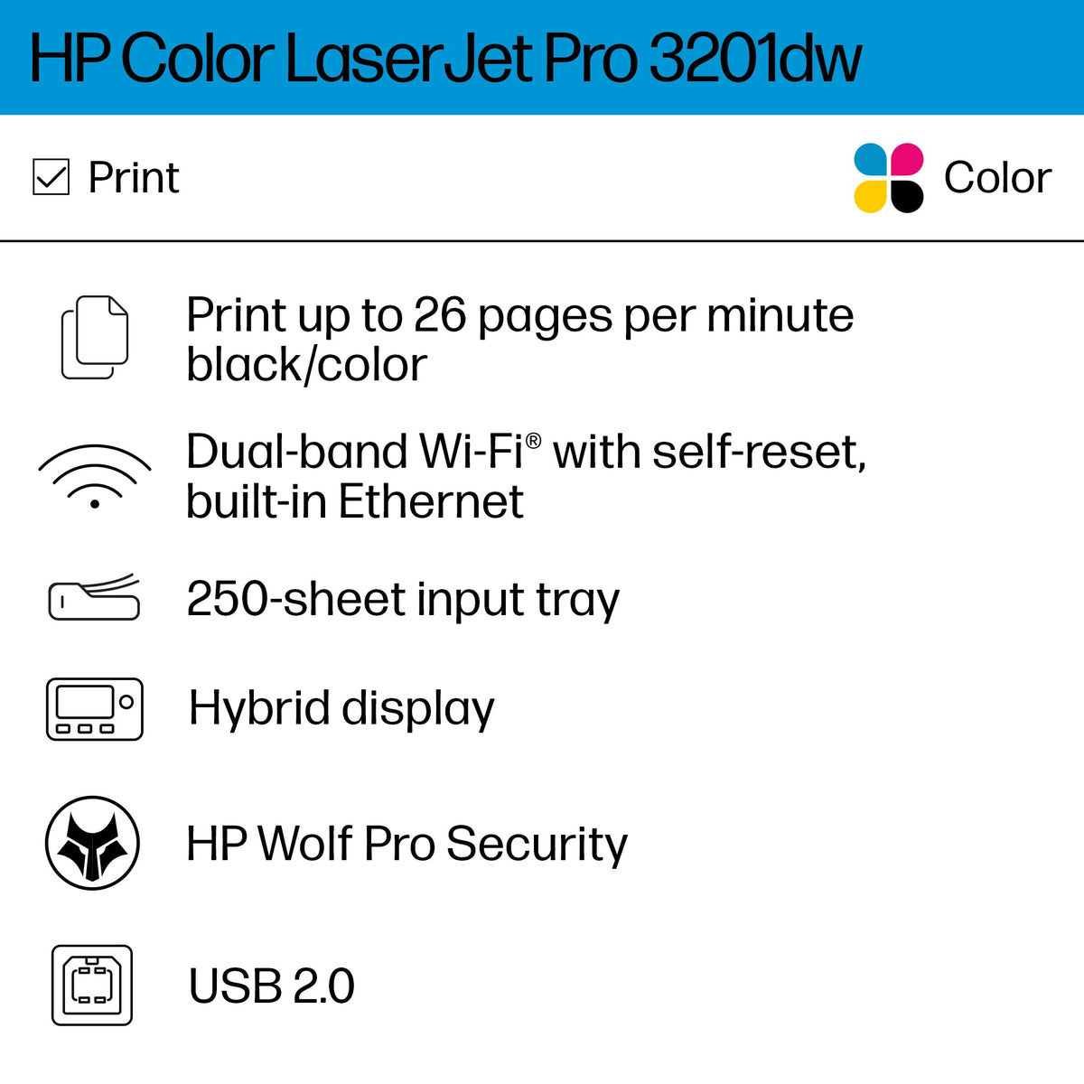 HP Color LaserJet Pro 3201dw | Color Laser Printer | Wireless | Duplex