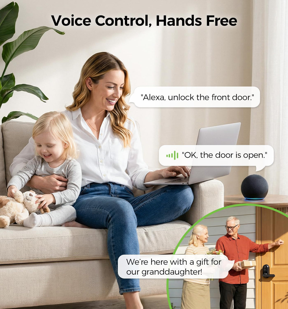 Smart Lock Keypad Door Lock with Handle, WiFi Keyless Entry Door Lock with Handle,Door Keypad Locks with Alexa & Google Assistant,Voice Control & APP Remote Control,Fingerprint,PIN Code,Mechanical Key