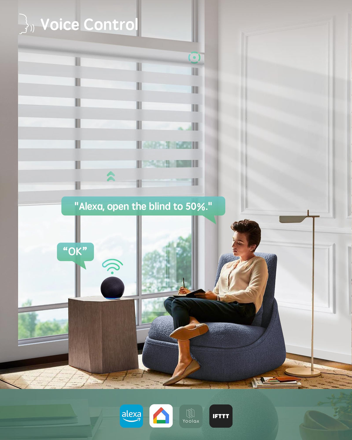 Yoolax Motorized Zebra Blinds with Remote, Room Darkening Smart Blinds