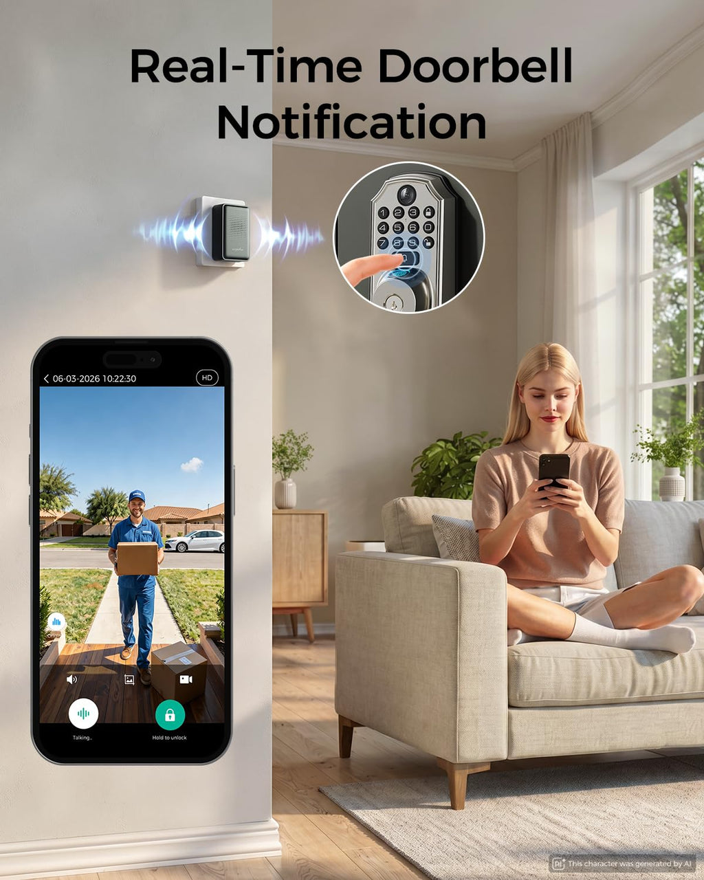 WiFi Camera Smart Lock, 5-in-1 Keyless Deadbolt for Front Door