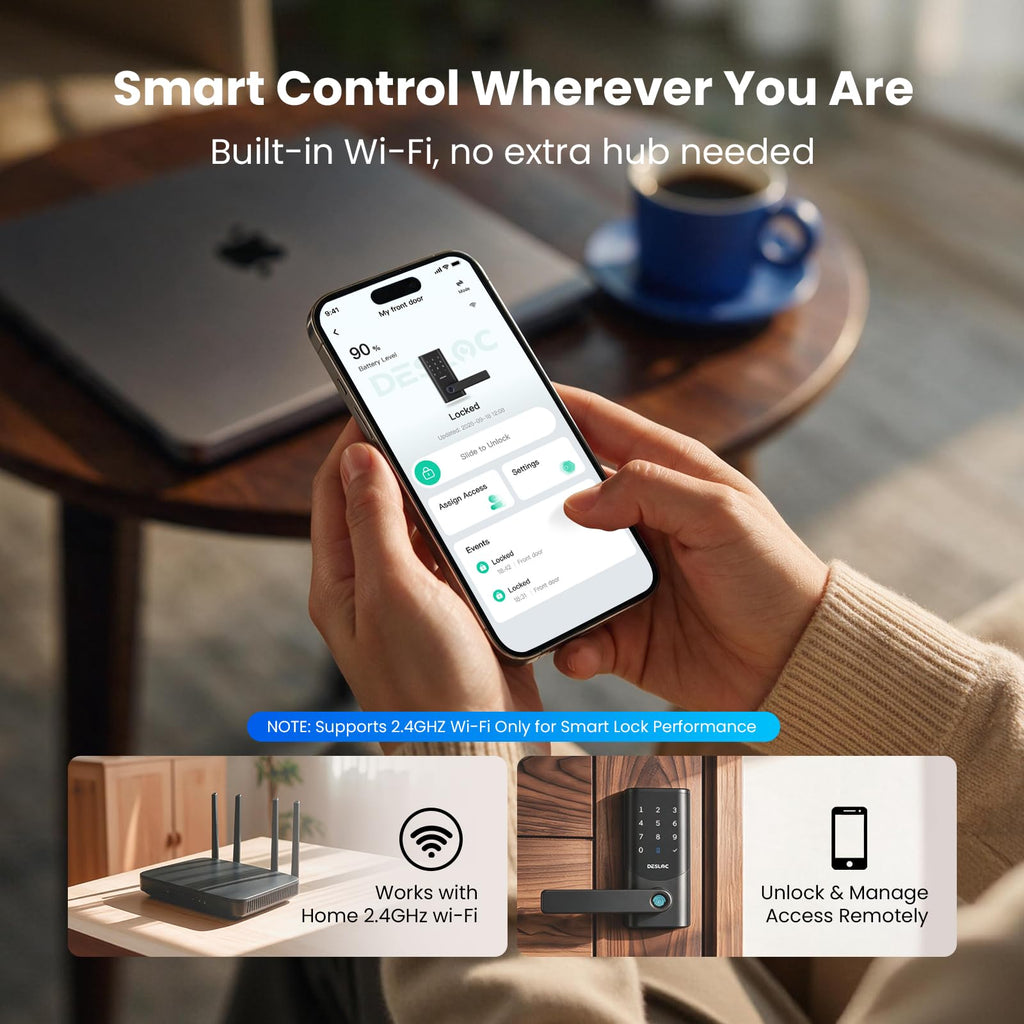 DESLOC K221 Fingerprint Smart Door Lock with Handle 16-Month Battery