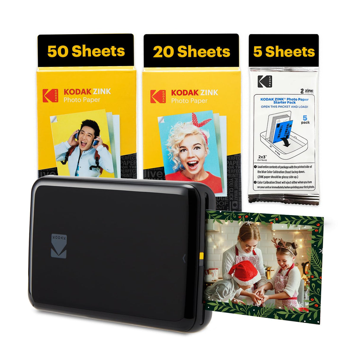 Kodak Step Instant Smartphone Photo Printer - 75 Sheets Bundle - Portable Mini Color Wireless Mobile Printer - Zink 2x3” Sticky-Back Photos - Bluetooth Compatible with Smart Devices - Fun App -White