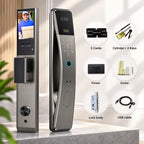 Smart Lock with Face Recognition: Biometric Palm Vine & Fingerprint, Video Intercom, Wishome APP Control, Keyless Entry Door Lock with HD Camera Display, Anti-Theft Alarm (Silver)