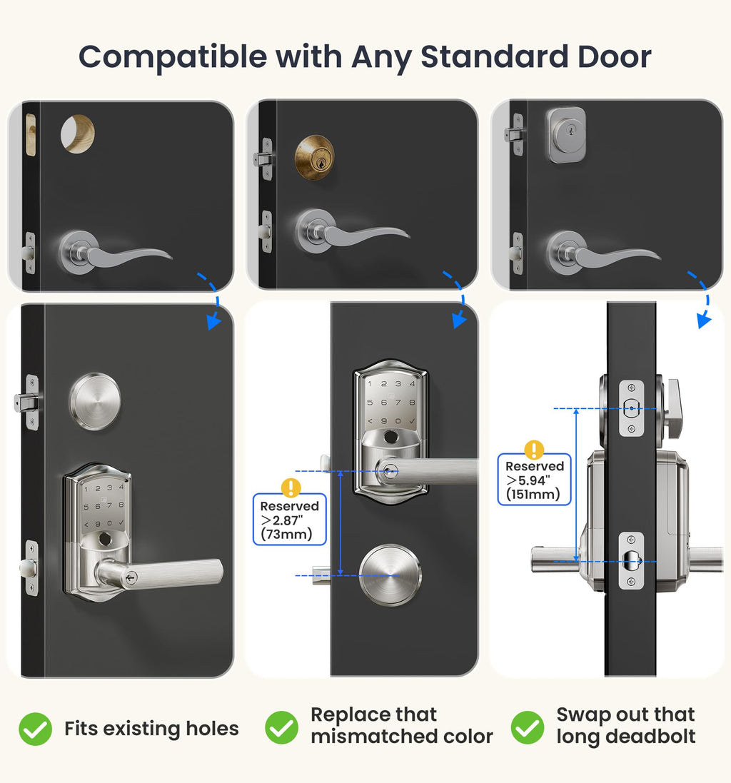 Veise VE029-E WiFi Smart Lever Lock with Non-Keyed Deadbolt, Satin Nickel