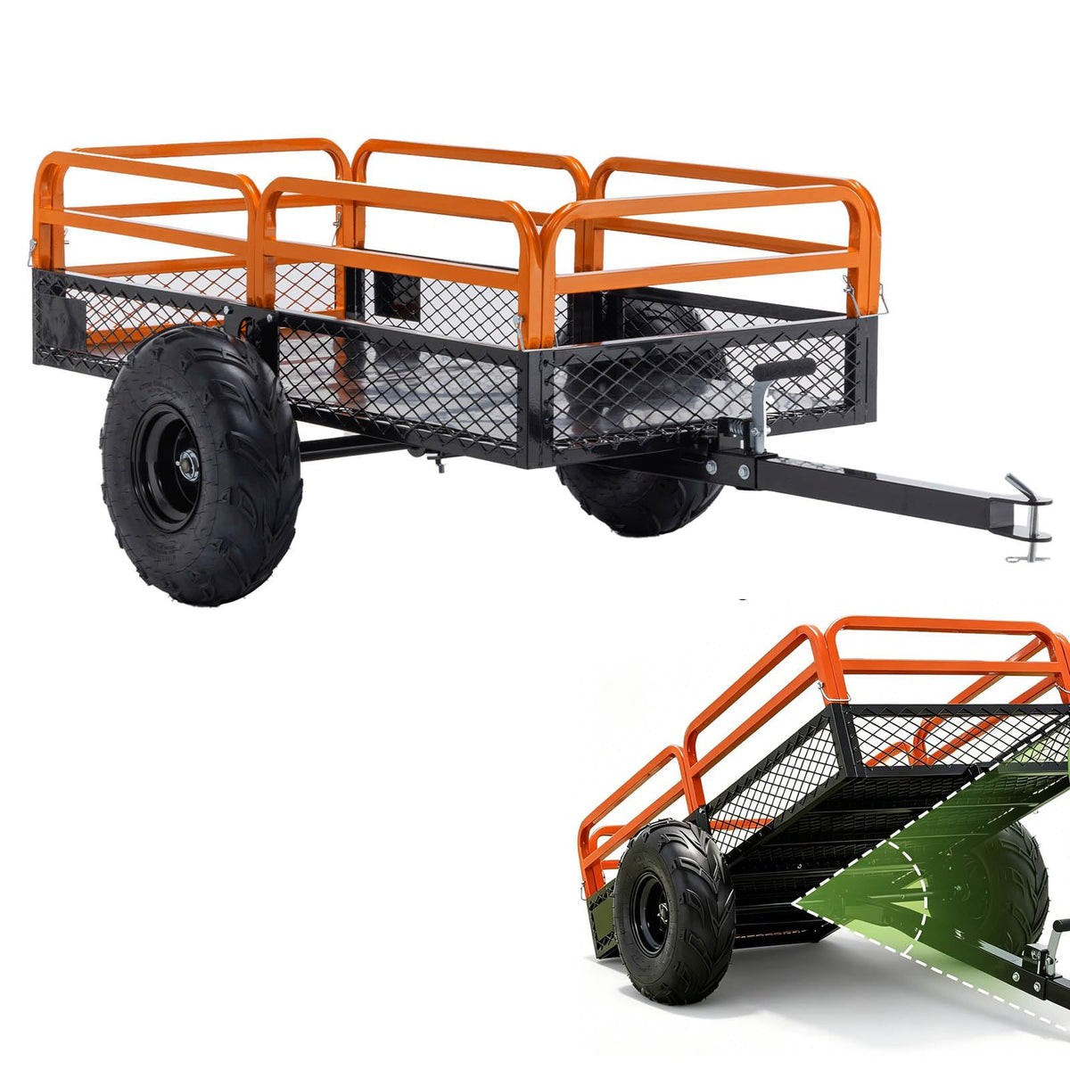 Garden Trailer 1500LBS for ATV UTV Lawn Mower Tractor Mower, Dump Cart