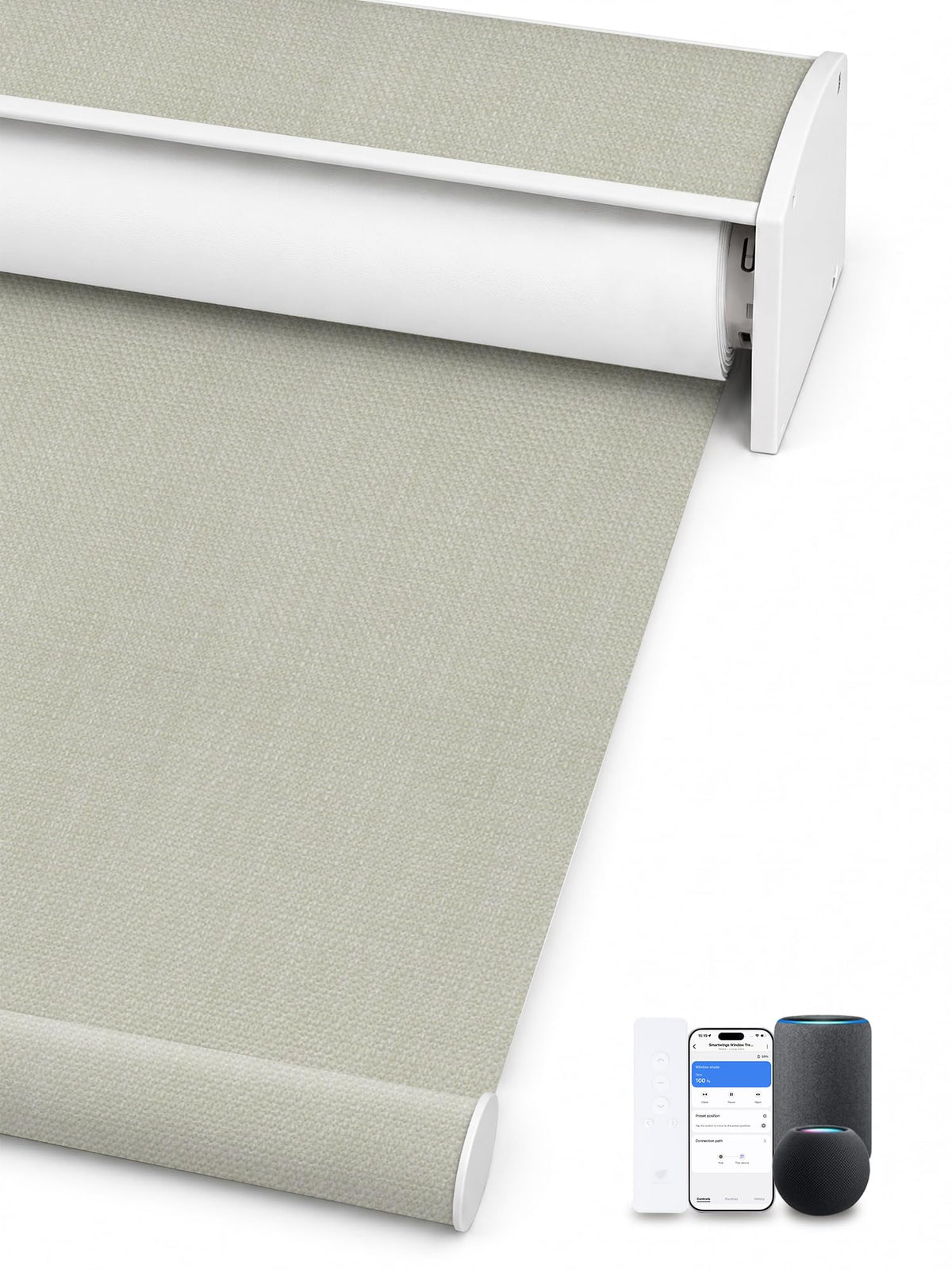 SmartWings Motorized Smart Roller Shades, 100% Blackout Essential Grey