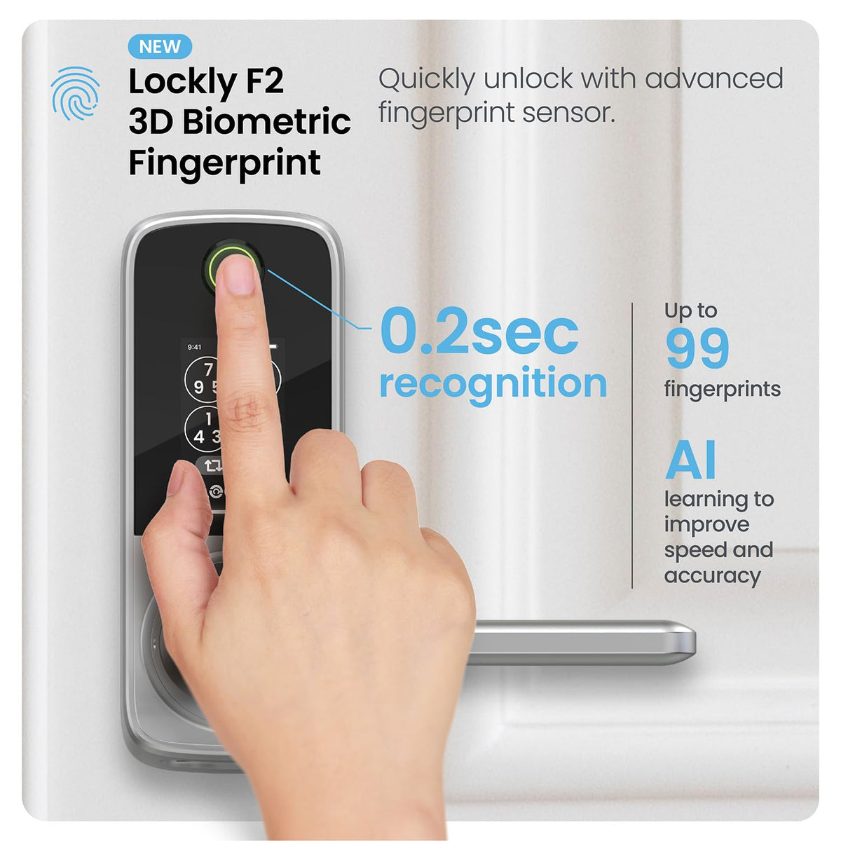 Lockly Secure Pro Latest Smart Lock with Handle - AI Biometric Fingerprint