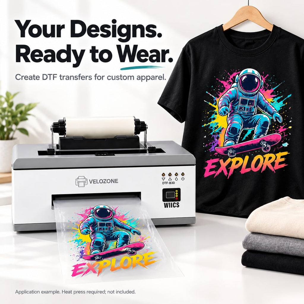 A3 DTF Printer with Curing Oven, Direct to Film Printing Bundle for T-Shirts, White Ink Circulation, 300 mm Print Width, Film Roll and Inks Included
