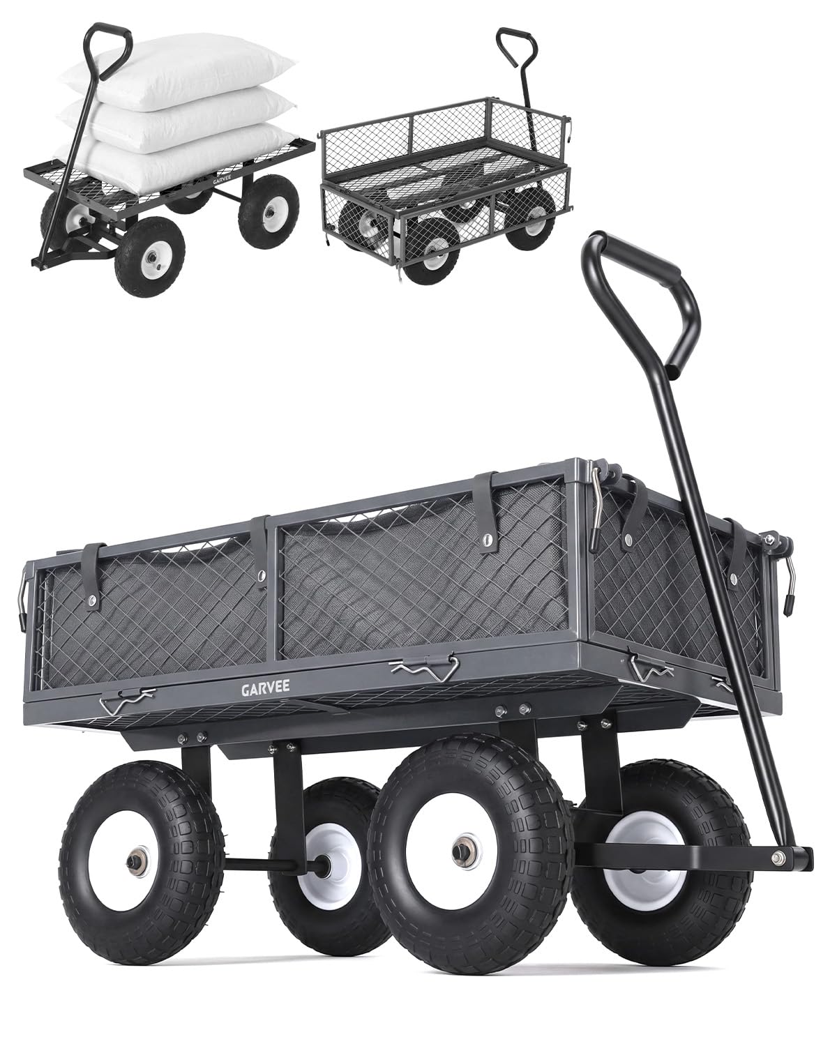 800 Lbs Steel Garden Cart, Utility Wagon with Removable Mesh Sides-Green