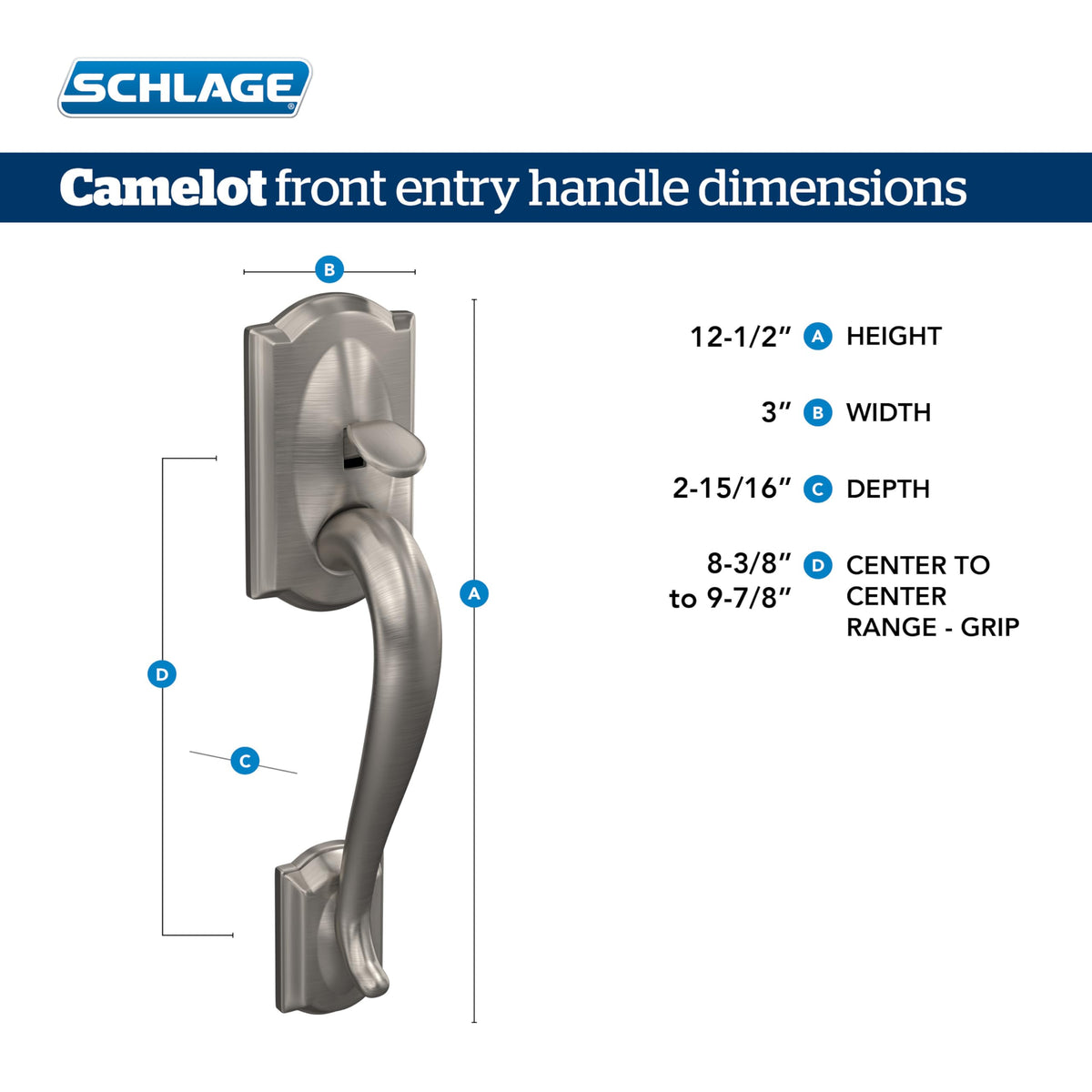 SCHLAGE Camelot Entry Handleset, Right Hand Accent Lever, Matte Black