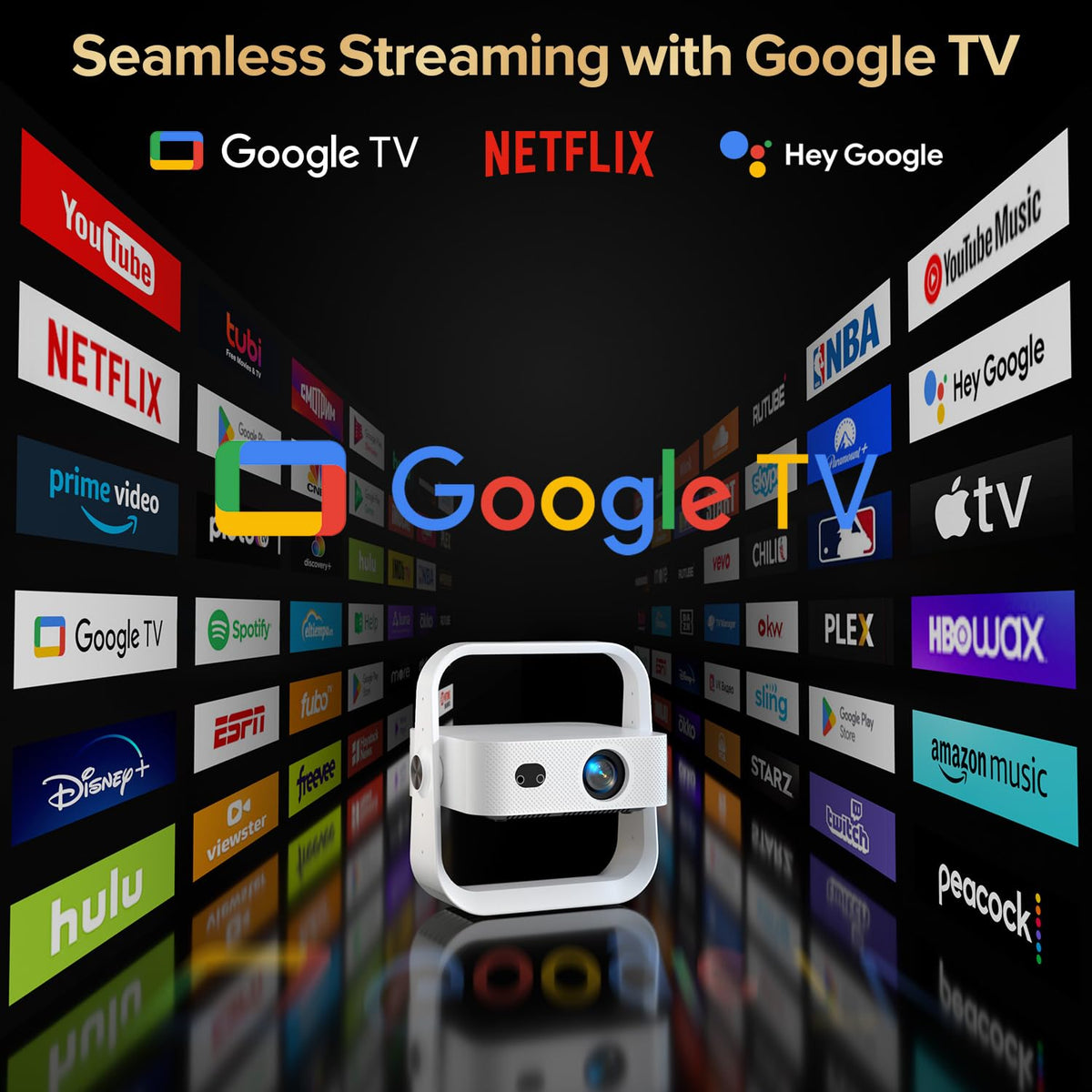 Projector Built-in Google TV/APPs 4K AI Auto Focus, Voice Control