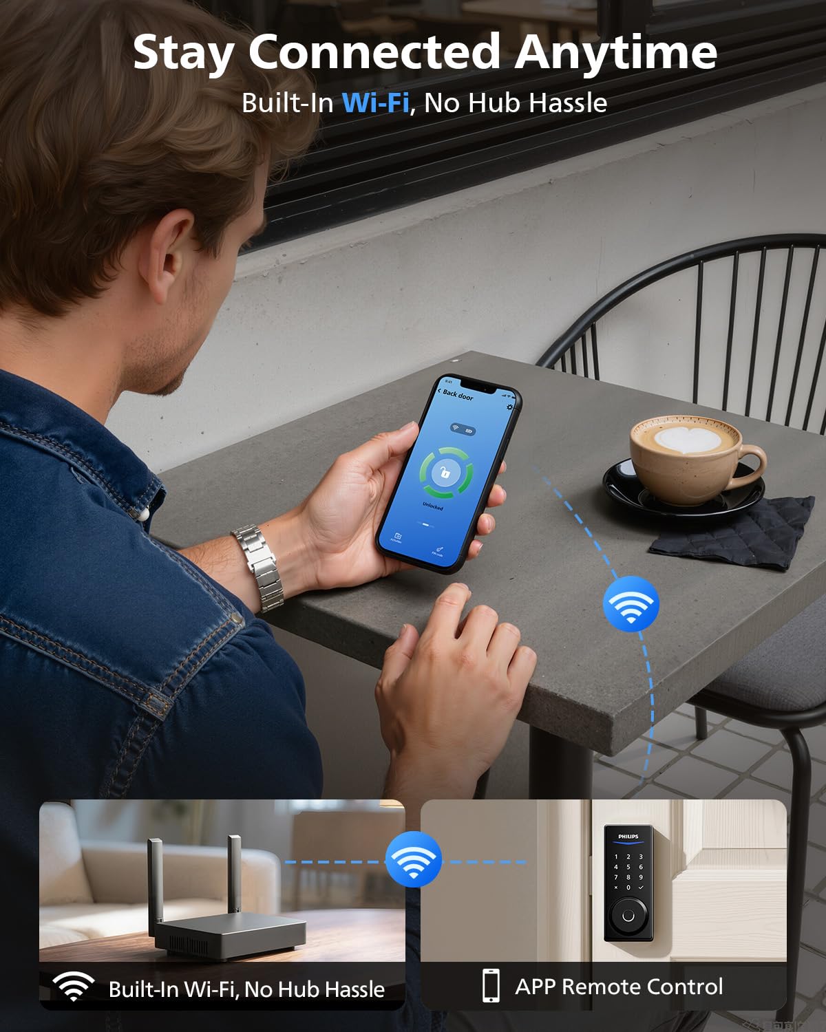Philips Fingerprint Door Lock, WiFi Front Door Lock Set with Touchscreen