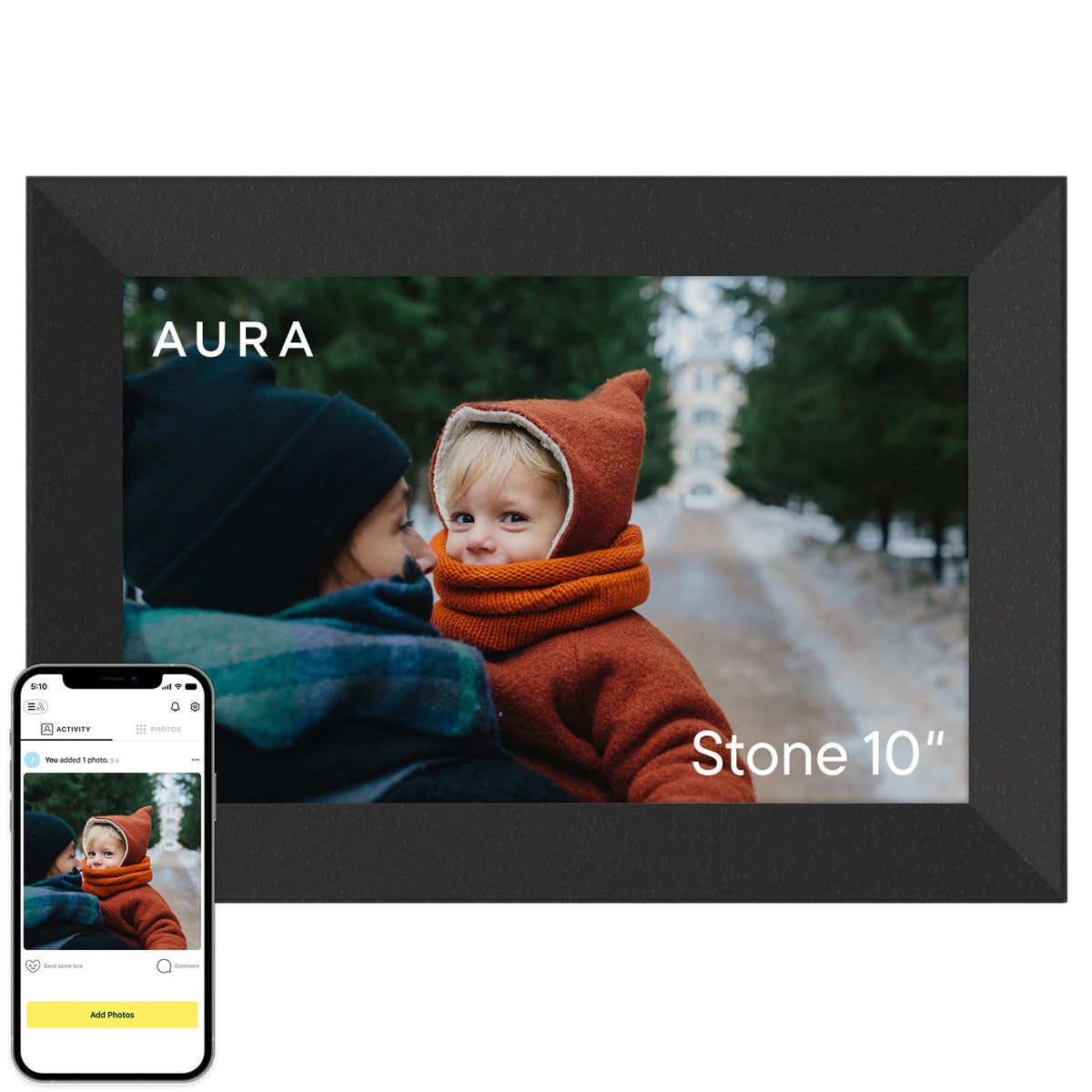 Aura Digital HD Picture Frame, Best Frame for Gifting, (10" - Carver Black)