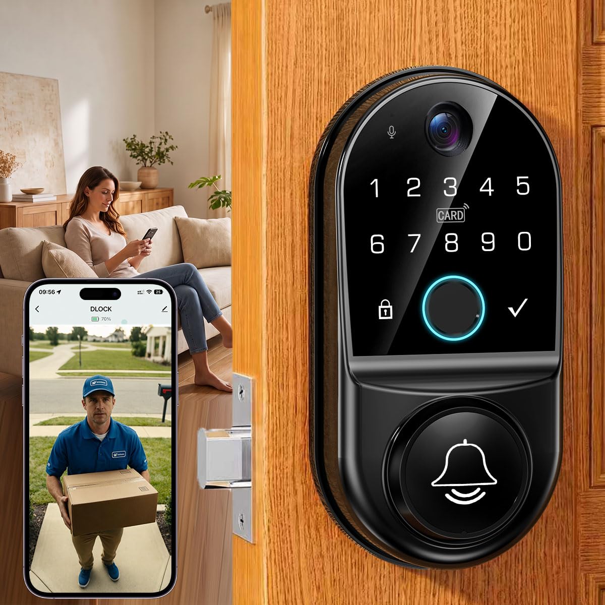 Smart Door Lock with Camera: 1080p Fingerprint & WiFi/Alexa for Front Door