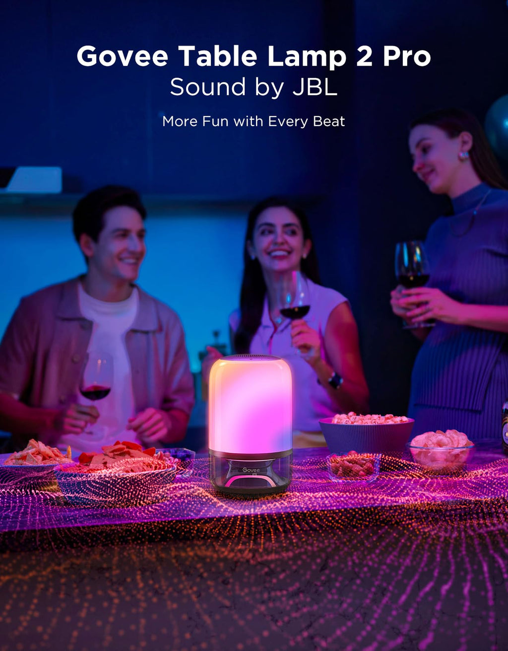 Govee Table Lamp 2 Pro x Sound by JBL, Cordless Table Lamp with Speaker