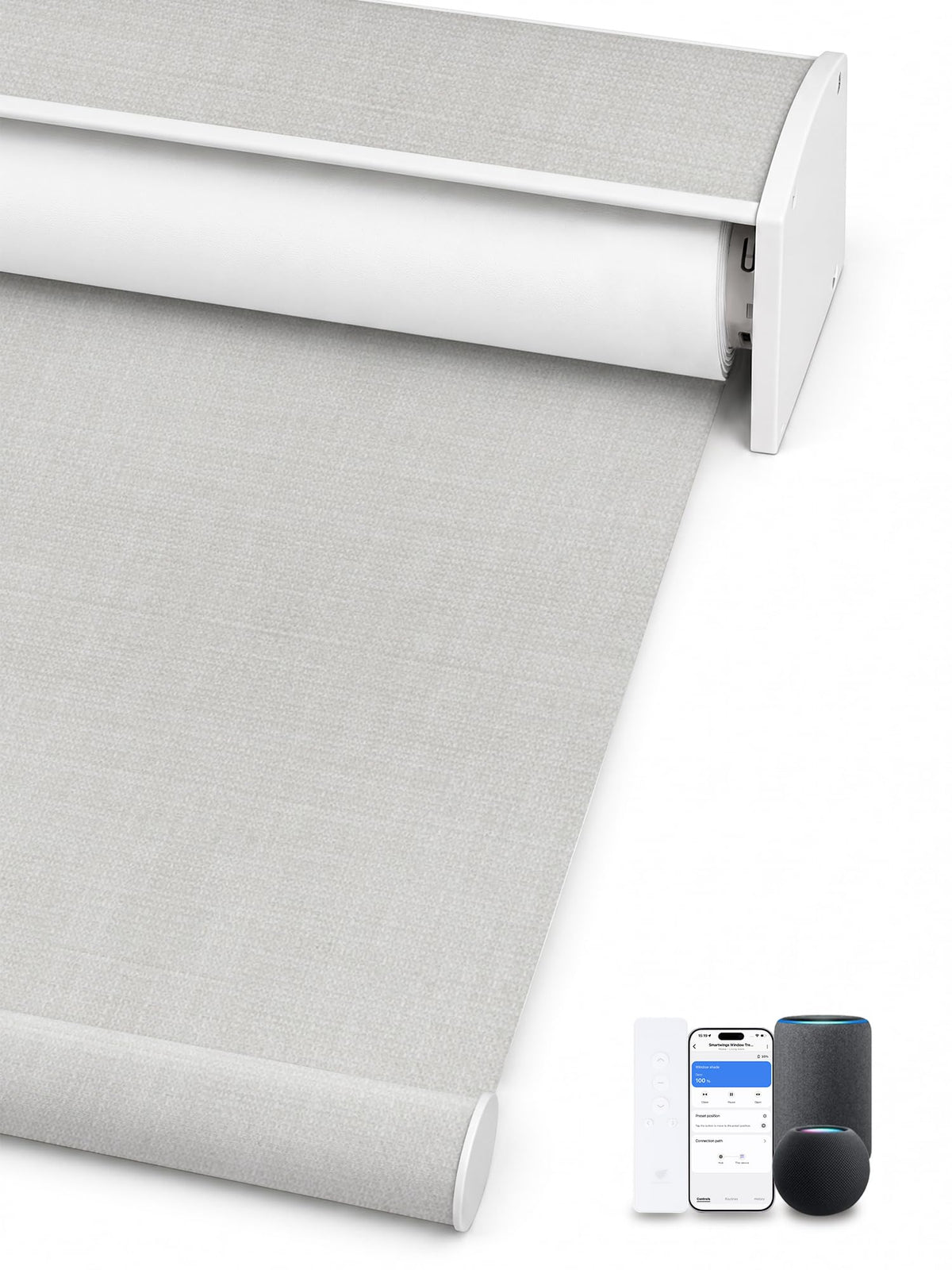 SmartWings Motorized Smart Roller Shades, 100% Blackout Essential Grey