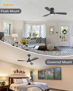 Sofucor 48 Inch Smart Wood Ceiling Fans with Lights, Flush/Downrod Mount