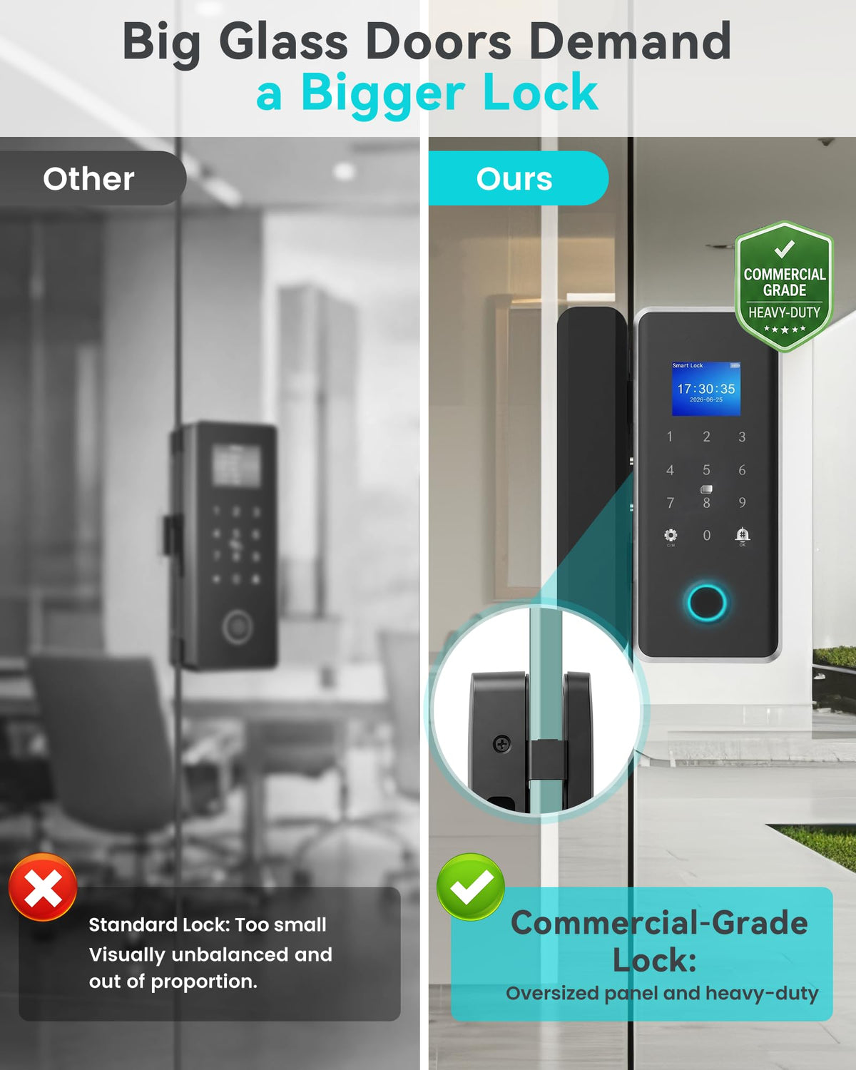 Smart Glass Door Locks for Frameless Glass Doors, No Drill Keyless Entry Gate Locks,4 in 1 Glass Locks,Fingerprint,IC Card,Password,APP, Door Lock for Office,Store,Cabinet,Shop (Zigbee)